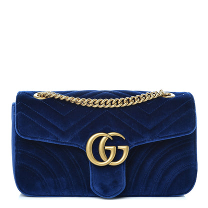 Gucci Velvet Matelasse Small GG Marmont Shoulder Bag Cobalt Blue 1 of 13