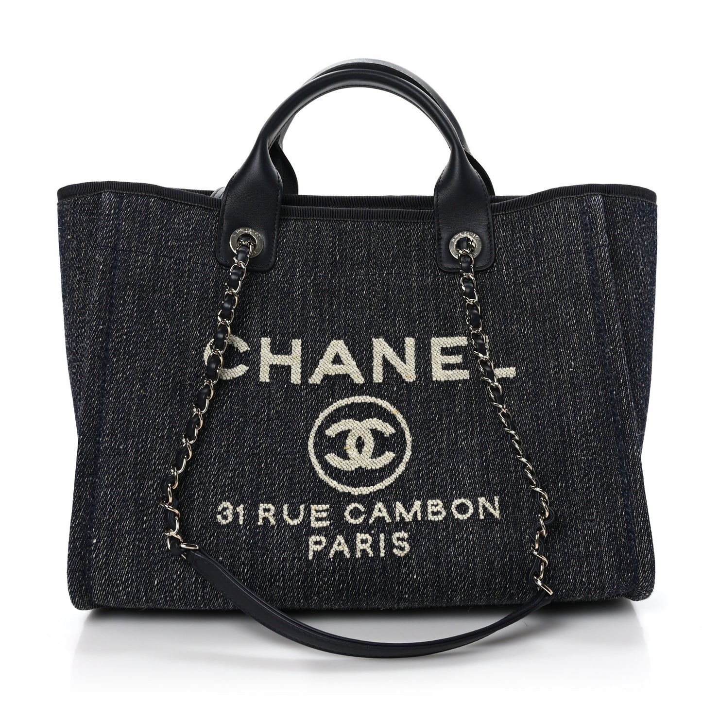 Denim Small Deauville Tote Dark Blue White