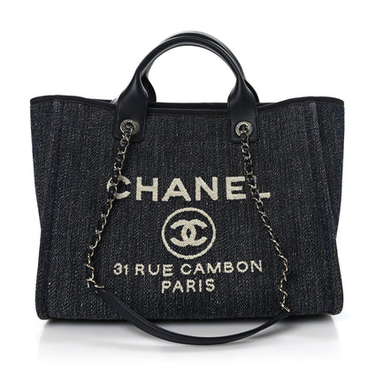 Chanel Denim Small Deauville Tote Dark Blue White 3 of 10
