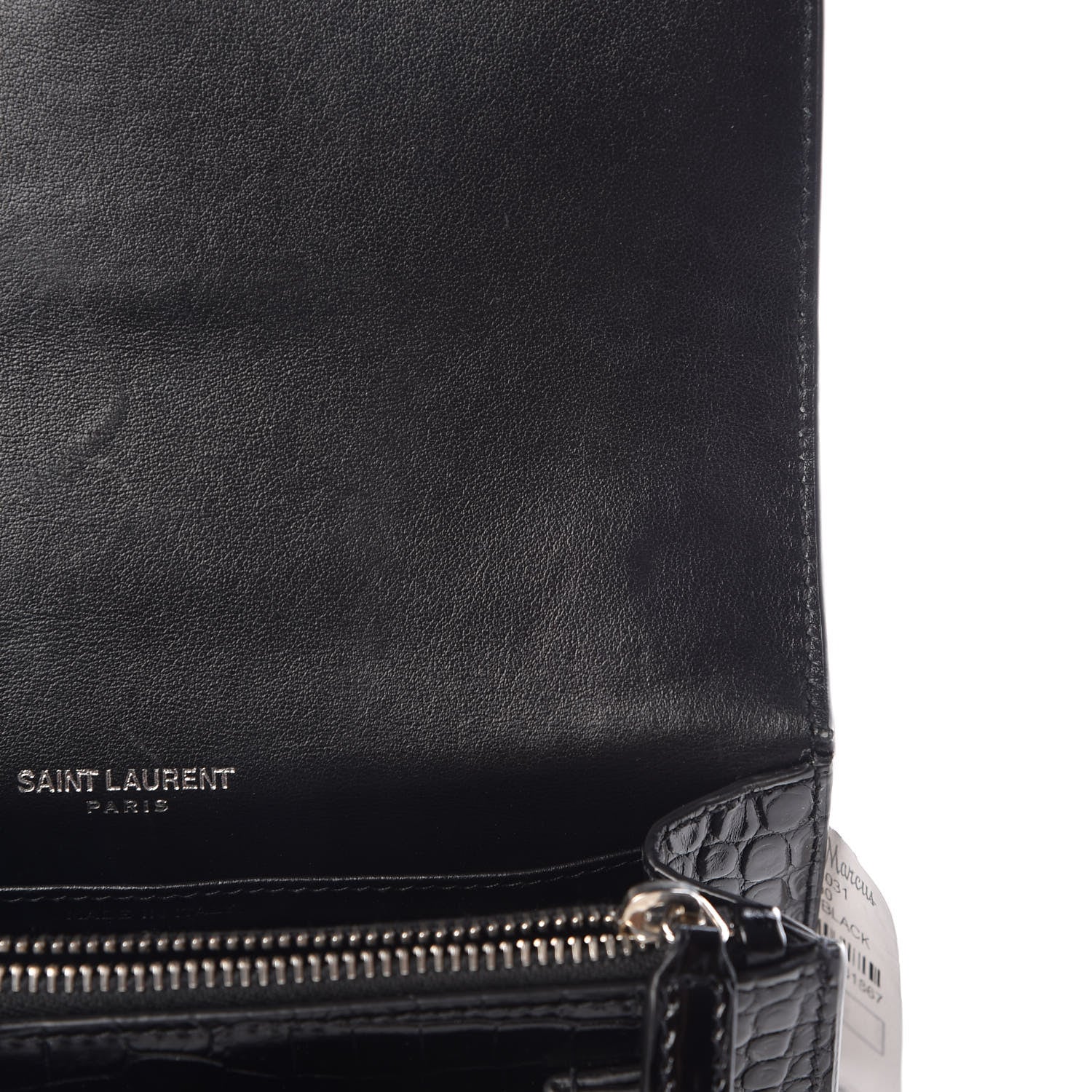 Saint Laurent Calfskin Crocodile Embossed Monogram Sunset Chain Wallet Black 9 of 11