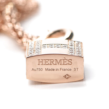 Hermes 18K Rose Gold Pave Diamond GM Kelly Clochette Necklace ST 6 of 7