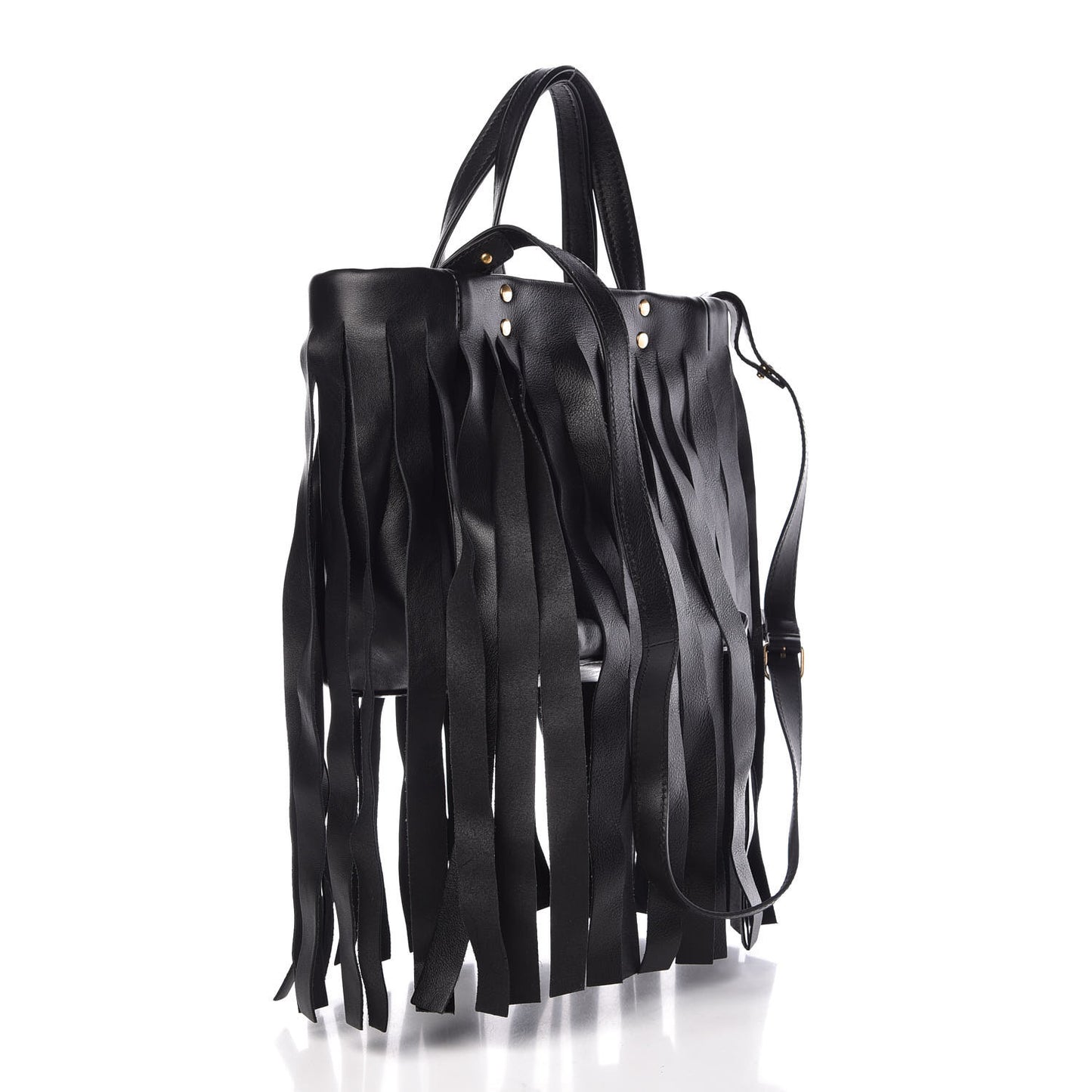 Calfskin XS Fringe Laundry Cabas Black