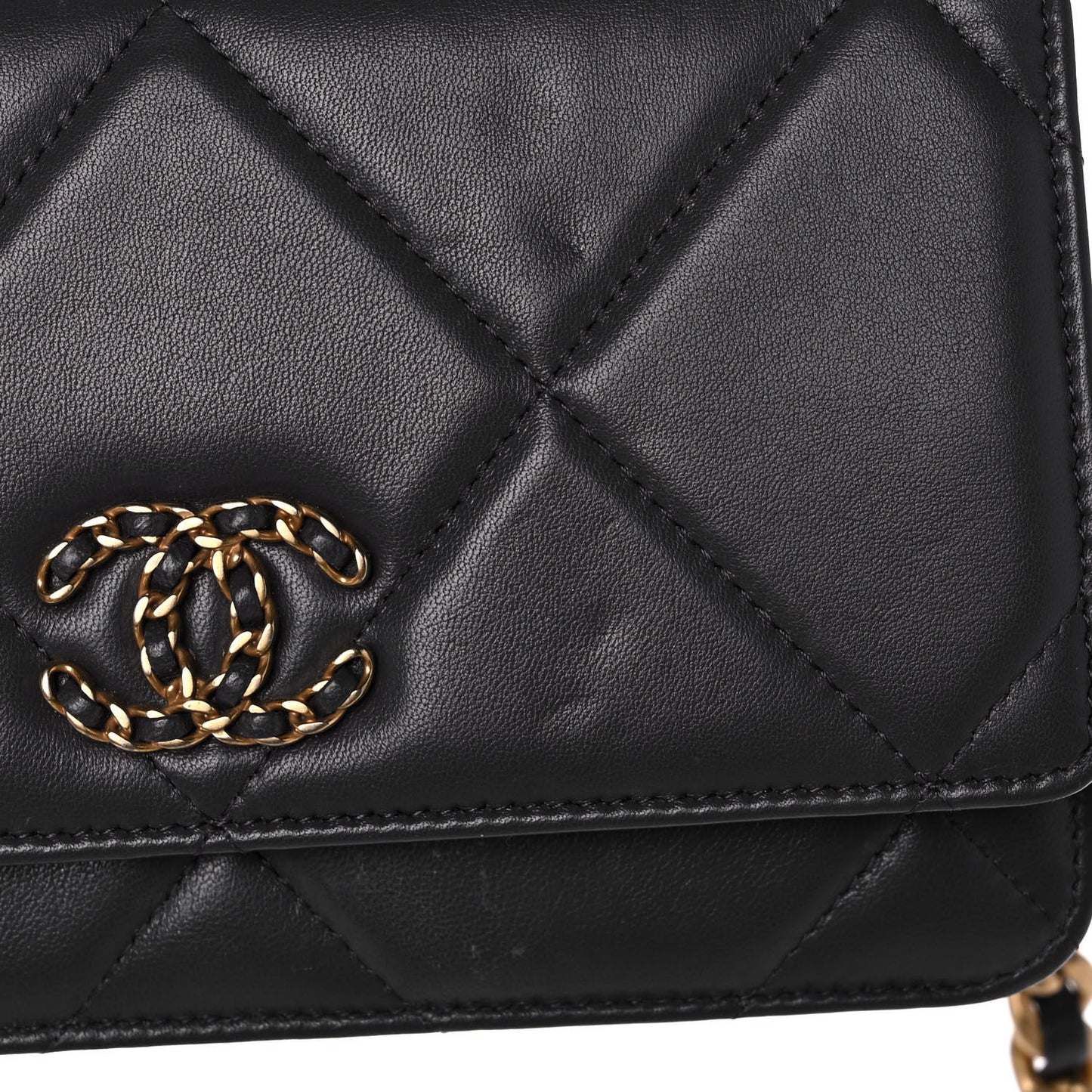 Lambskin Quilted Chanel 19 Wallet On Chain WOC Dark Grey