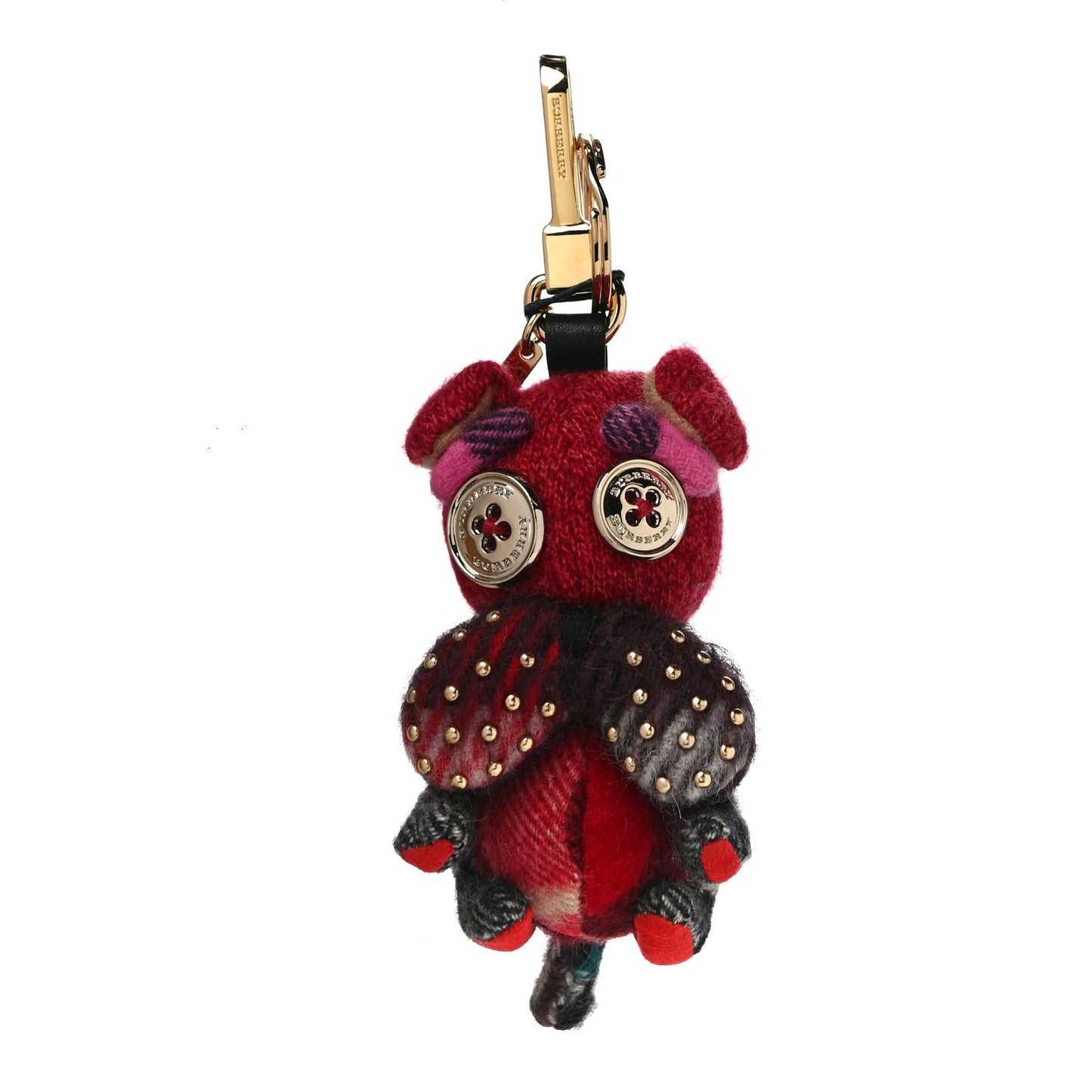Calfskin Wool Cashmere Studded Seymour The Bulldog Bag Charm Coral