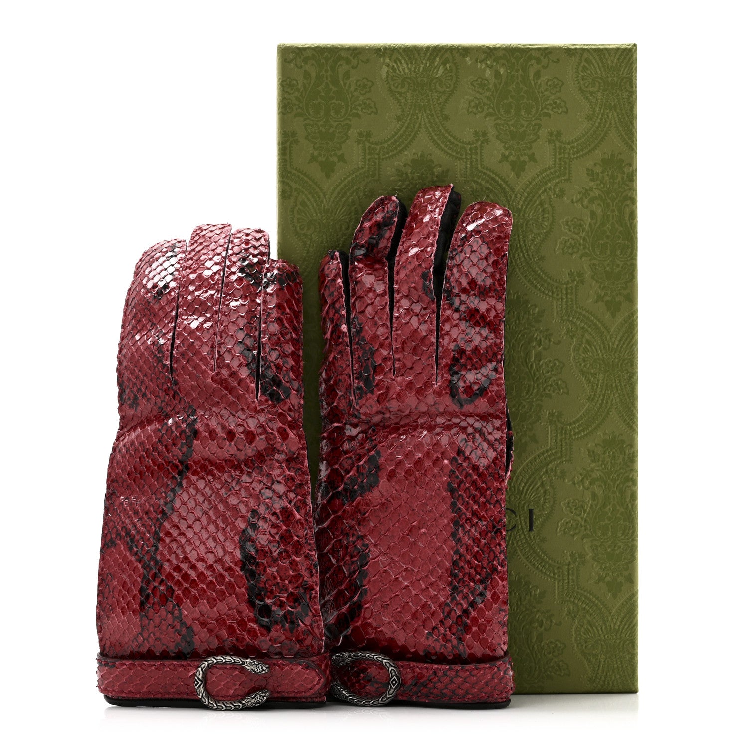 Gucci Snakeskin Lambskin Dionysus Gloves 6.5 Red 5 of 5