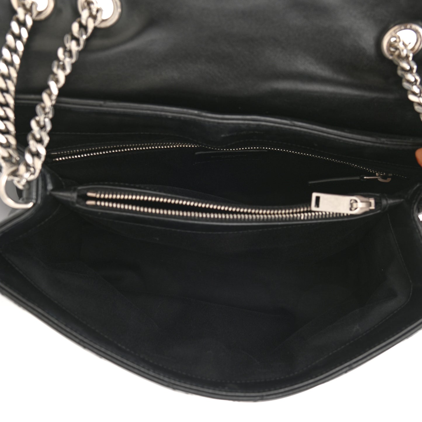 Calfskin Y Quilted Monogram Medium Loulou Chain Satchel Black