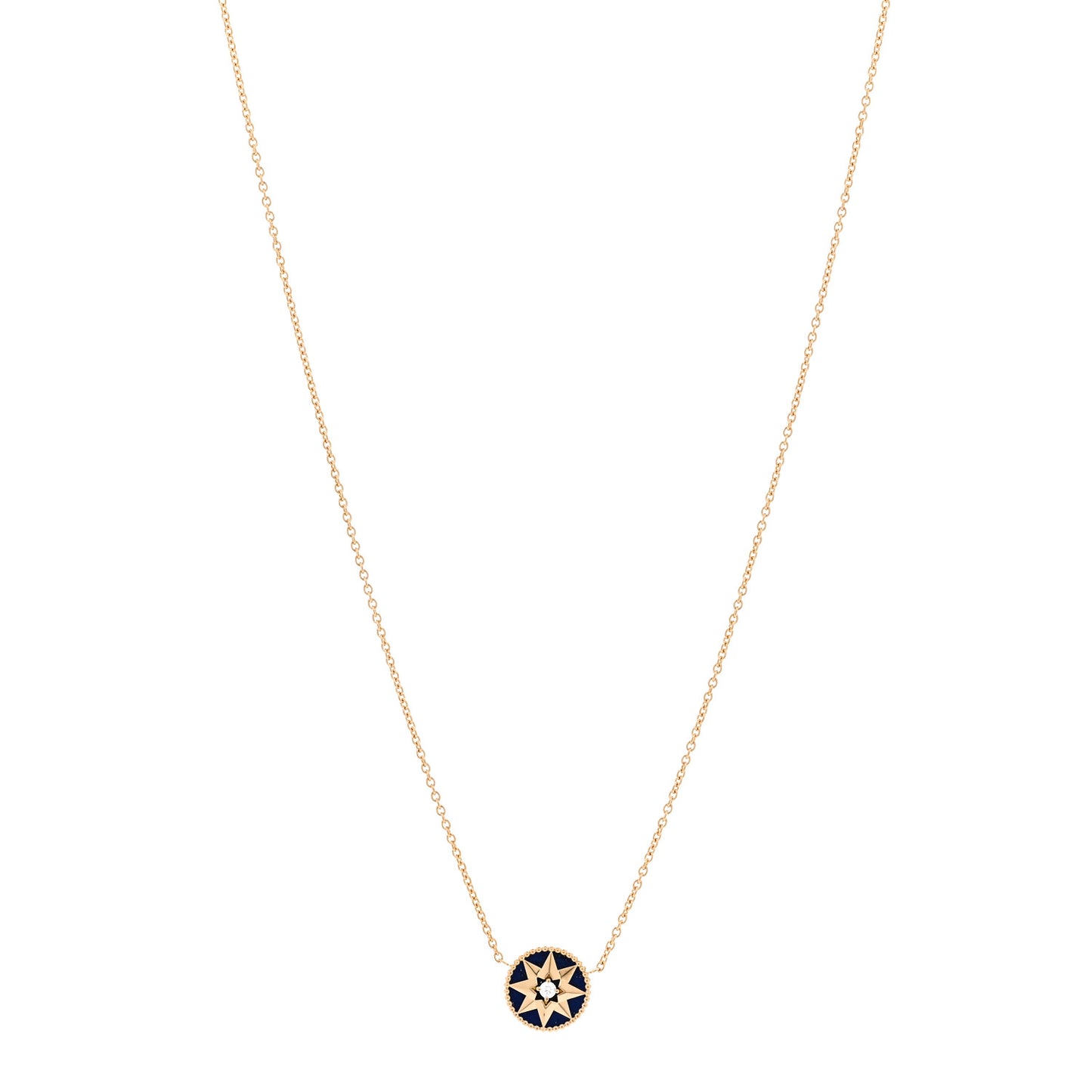 18K Yellow Gold Diamond Lapis Lazuli Rose Des Vents Necklace