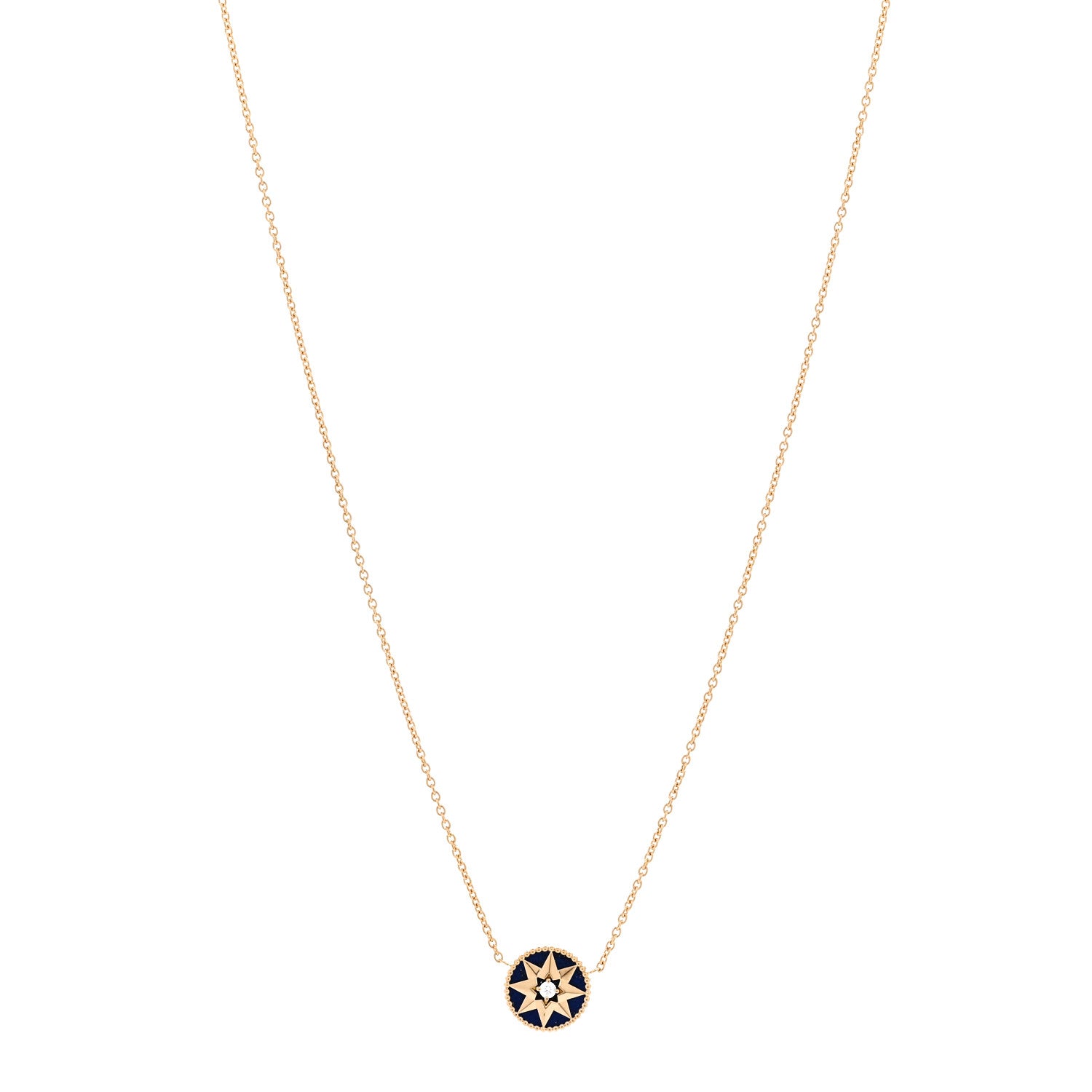 Christian Dior 18K Yellow Gold Diamond Lapis Lazuli Rose Des Vents Necklace 1 of 6