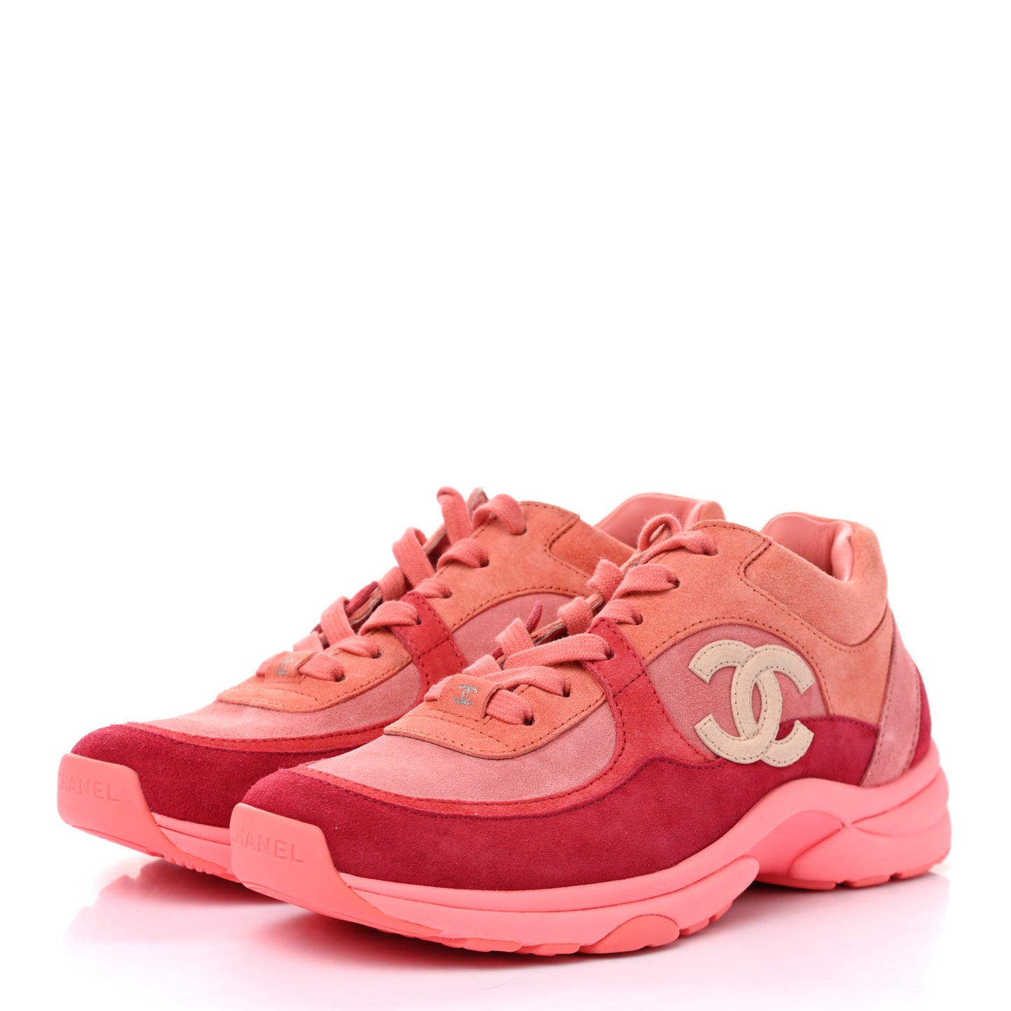 Nylon Lambskin Suede Calfskin CC Sneakers 38 Coral