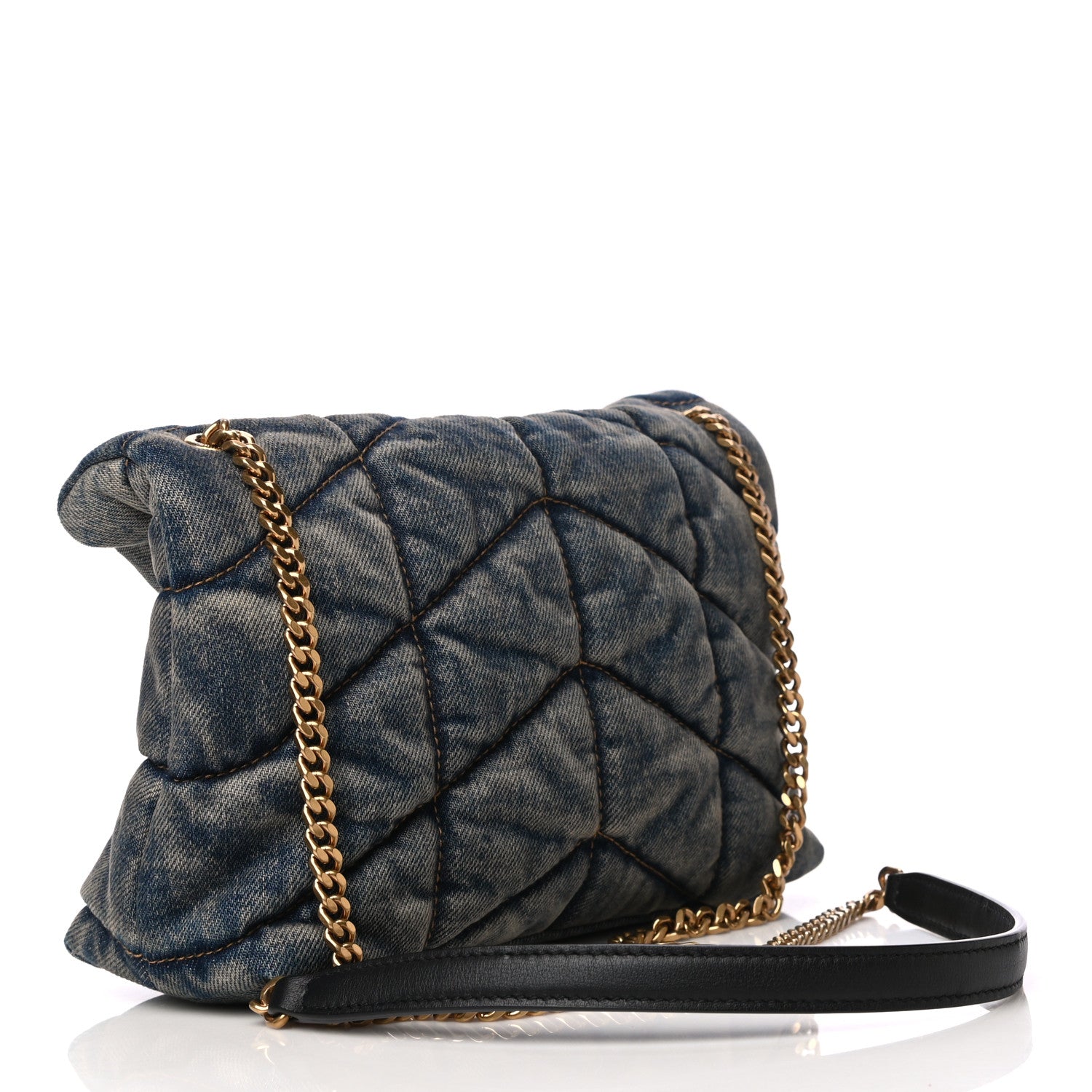 Saint Laurent Denim Quilted Toy Loulou Puffer Monogram Chain Satchel Blue Black 3 of 9