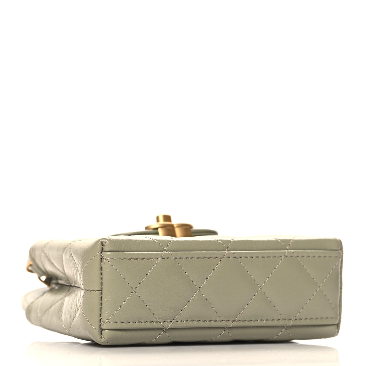 Shiny Aged Calfskin Quilted Mini Nano Kelly Shopper Khaki