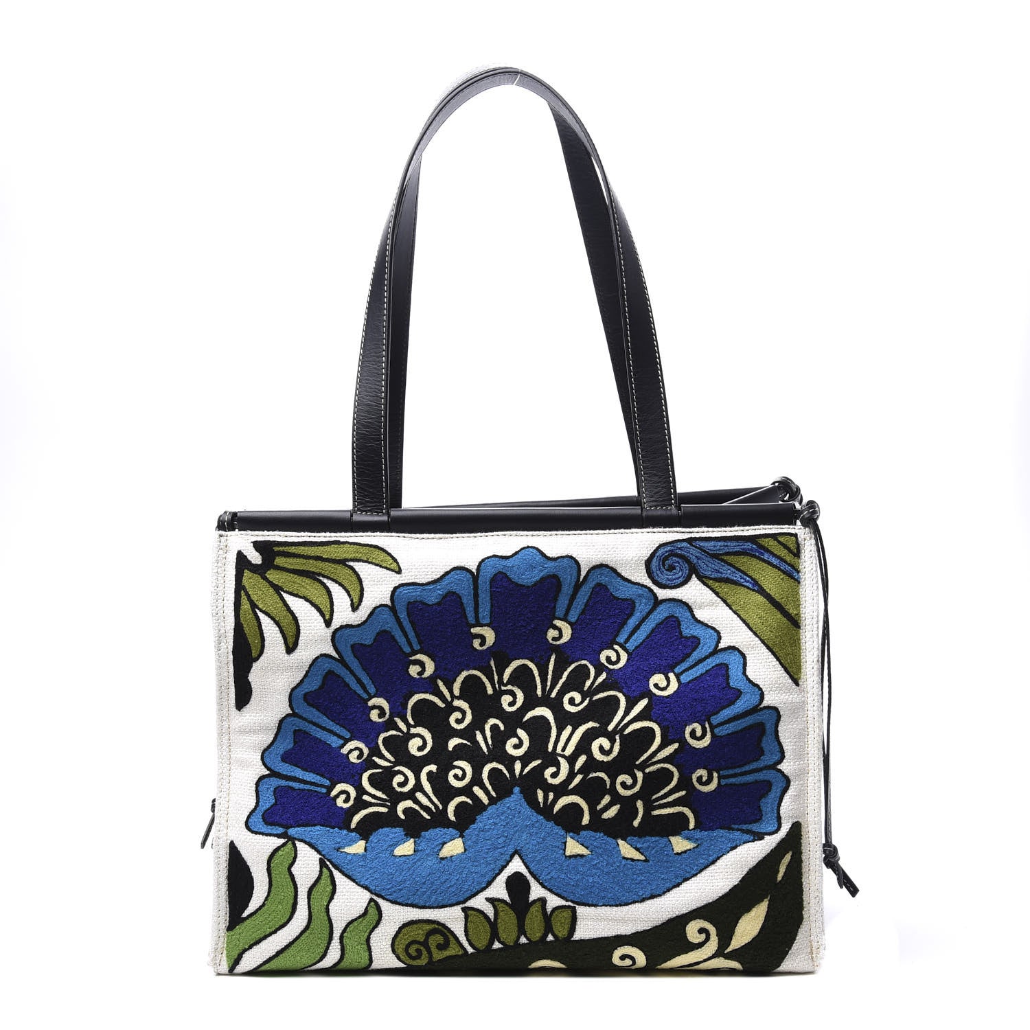 Loewe Canvas Calfskin Print Floral Cushion Tote Peacock Blue 1 of 8