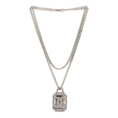 Chanel Crystal Baguette CC Mirror Pendant Necklace Silver 3 of 6