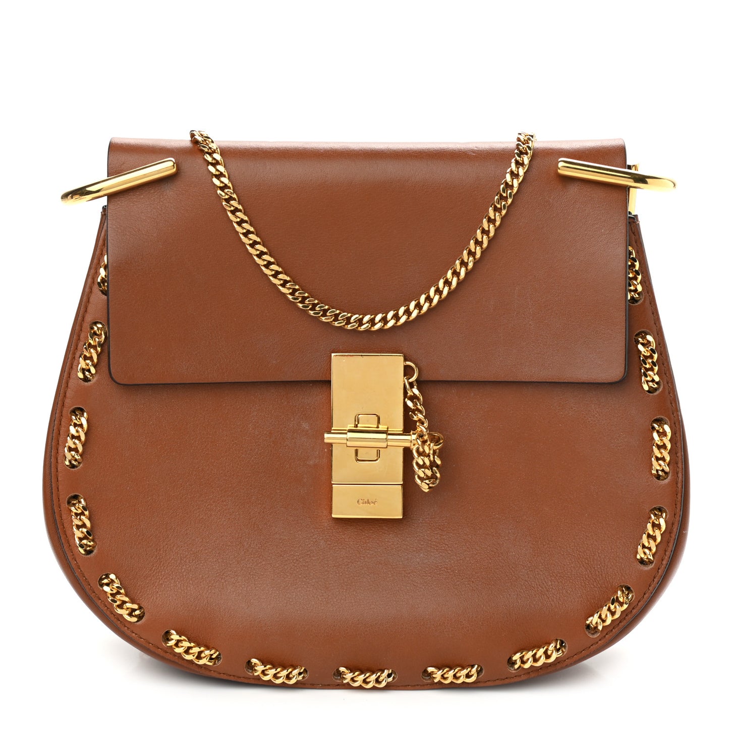 Lambskin Drew Threaded-Chain Shoulder Bag Classic Tobacco