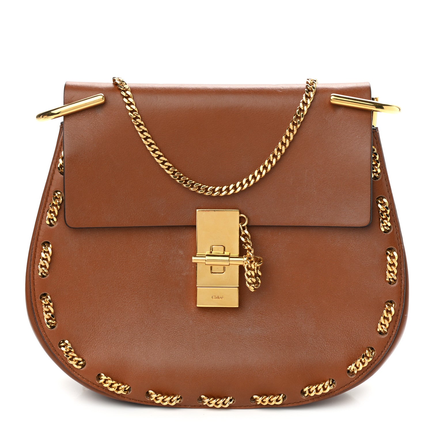 Chloe Lambskin Drew Threaded-Chain Shoulder Bag Classic Tobacco 1 of 13