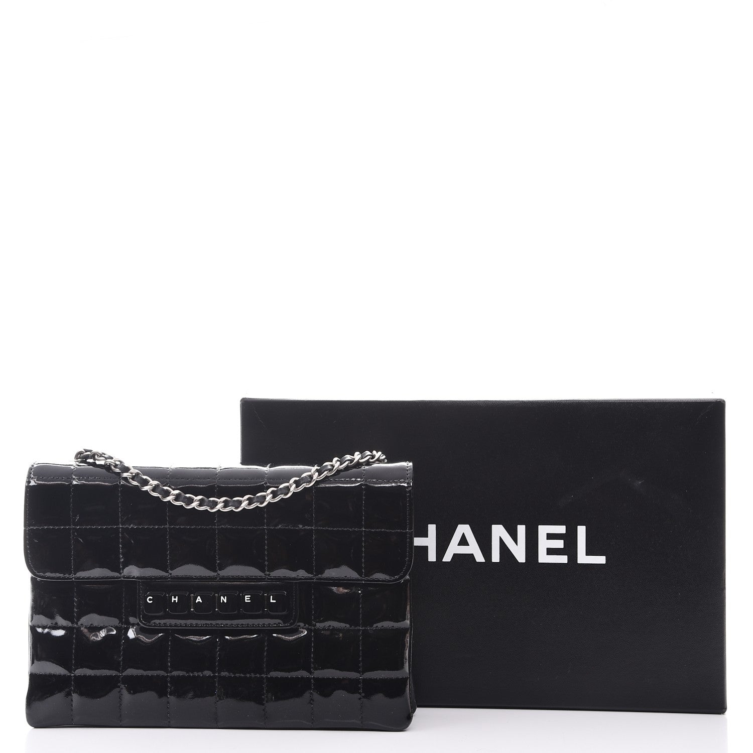 Chanel Patent Chocolate Bar Quilted Computer Keys Flap Black 12 of 12