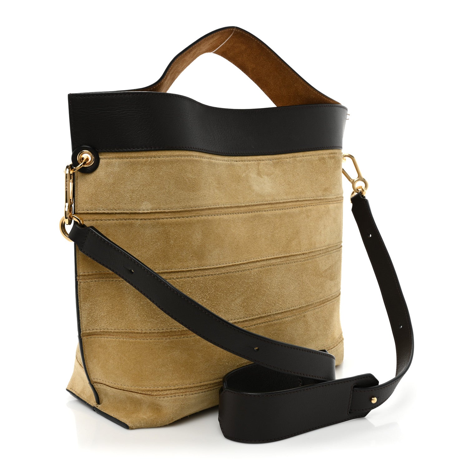 Loewe Suede Calfskin Strip Shoulder Bag Gold Black 3 of 12