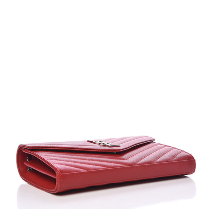 Saint Laurent Grain De Poudre Matelasse Chevron Monogram Chain Wallet New Red 4 of 9
