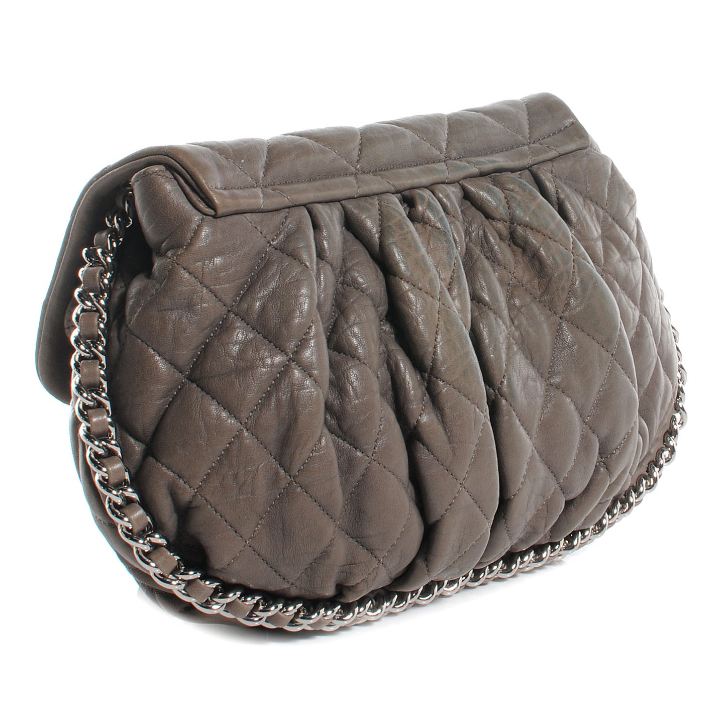 Washed Lambskin Quilted Medium Chain Around Messenger Taupe