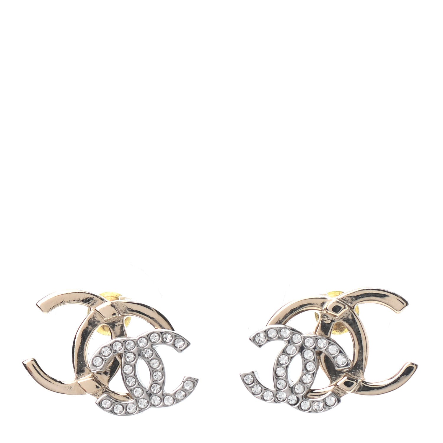Chanel Crystal Double CC Earrings Gold Silver 1 of 4