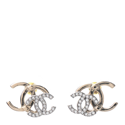 Chanel Crystal Double CC Earrings Gold Silver 1 of 4
