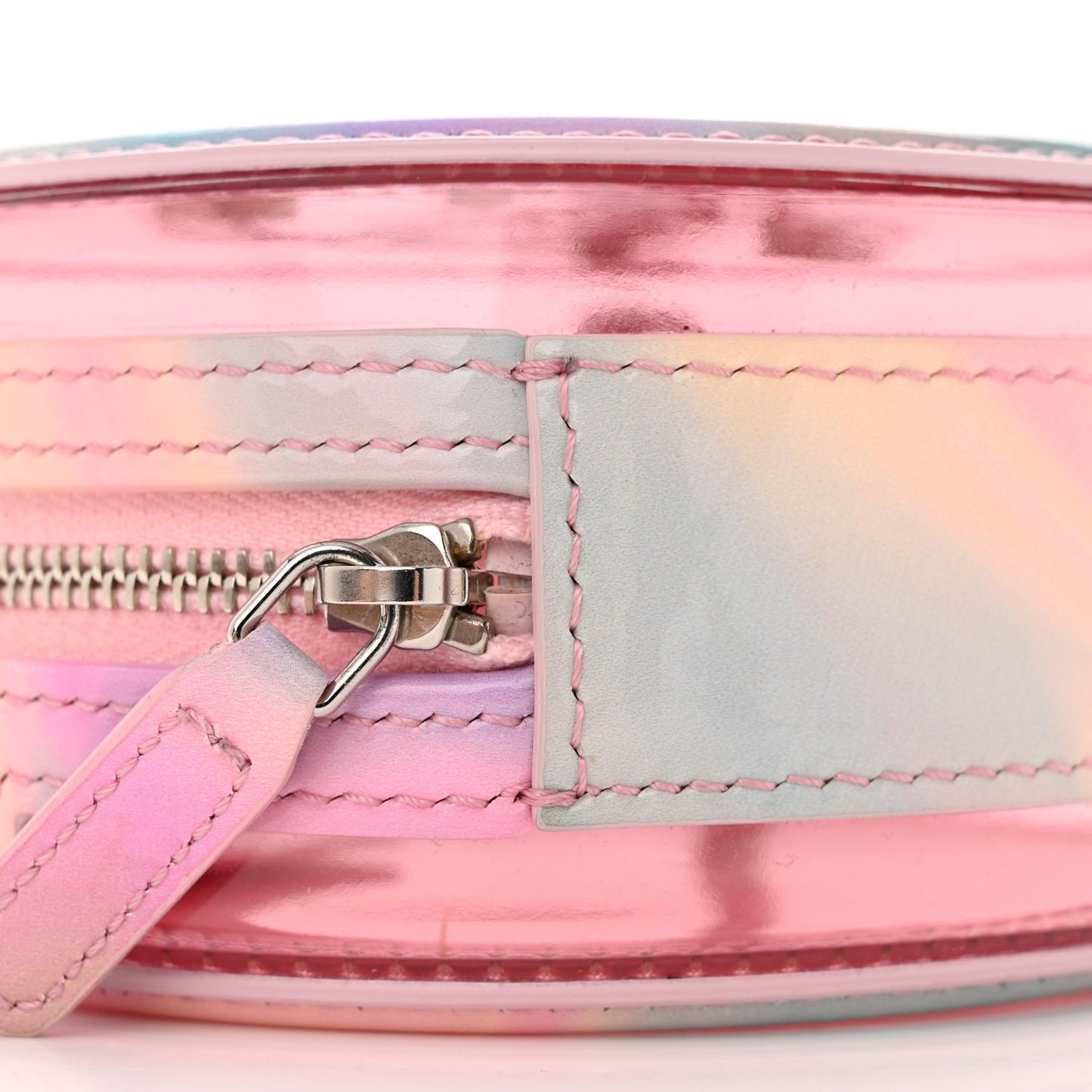 PVC Lambskin Filigree Round Clutch With Chain Pink