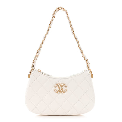 Chanel Crumpled Calfskin Quilted Braided CC Small Hobo White 1 of 11