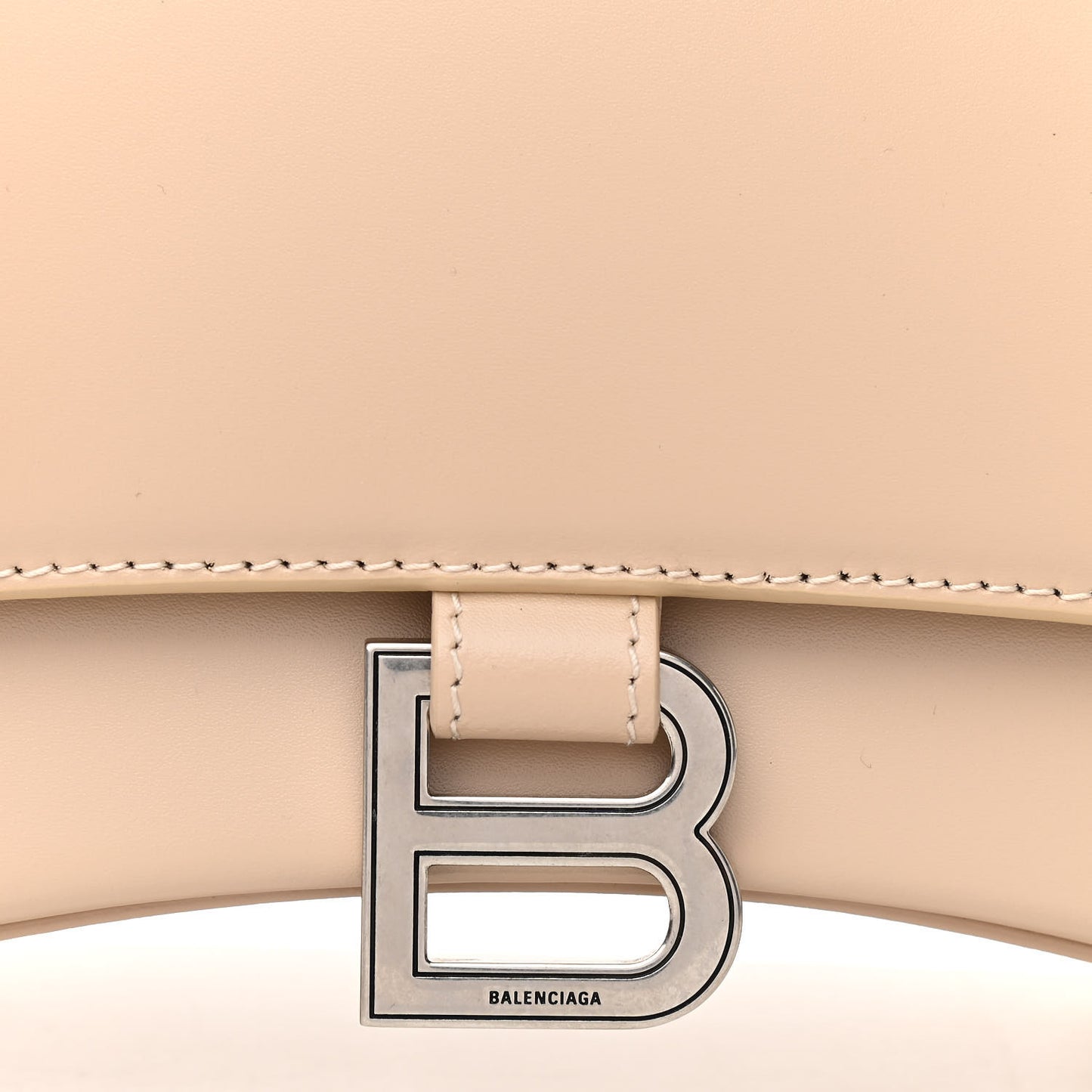 Shiny Box Calfskin Small Hourglass Top Handle Bag Light Beige