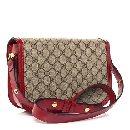 Gucci GG Supreme Monogram Azalea Calfskin Horsebit 1955 Shoulder Bag Beige Ebony New Cherry Red 3 of 14