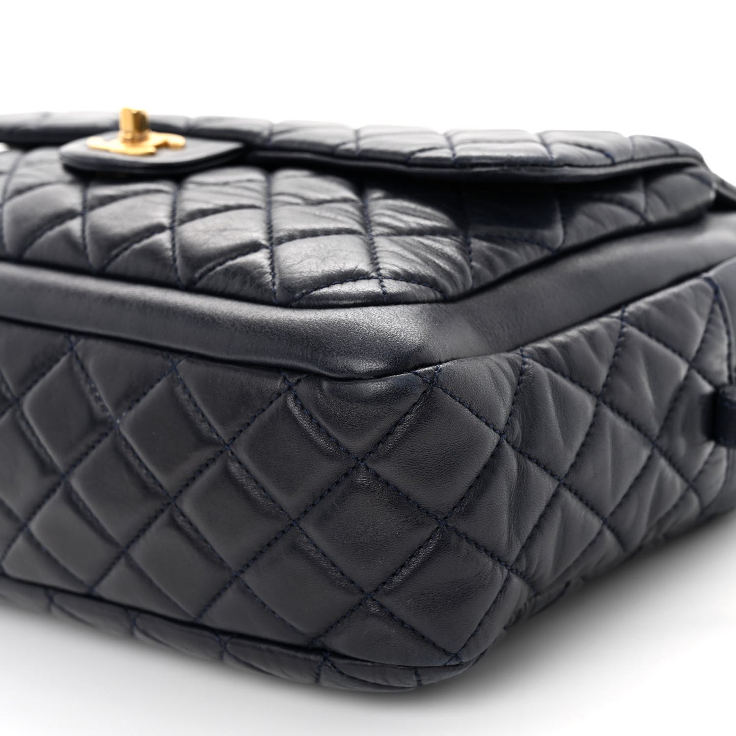 Lambskin Quilted Travel Flap Tote Navy