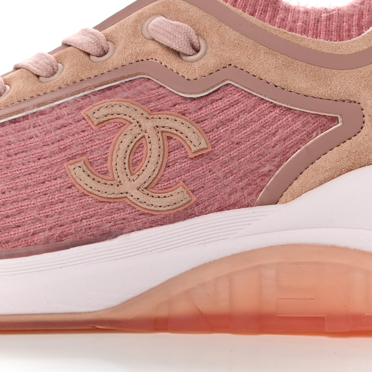 Suede Calfskin Stretch Fabric CC Sneakers 40.5 Pink