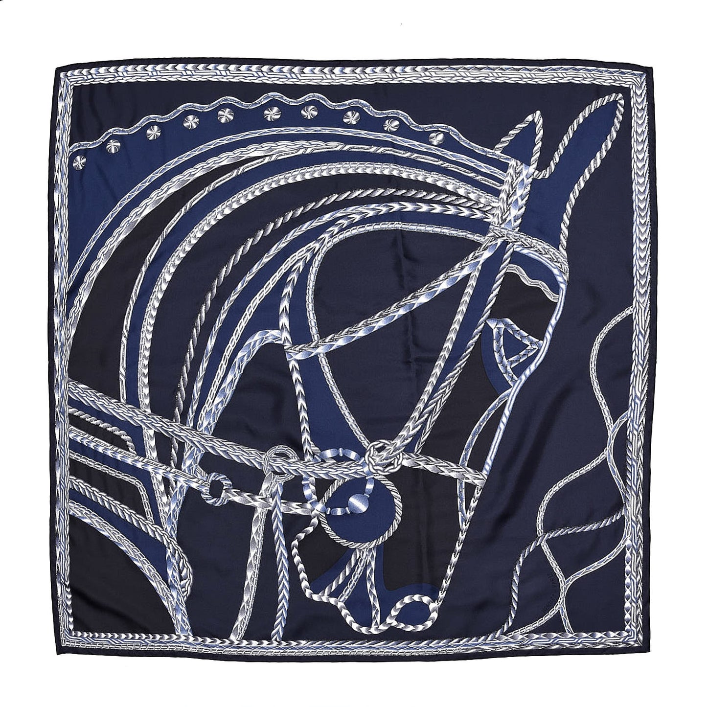 Silk Embroidered Robe Du Soir Exceptional Scarf 90 Marine Encre Blanc
