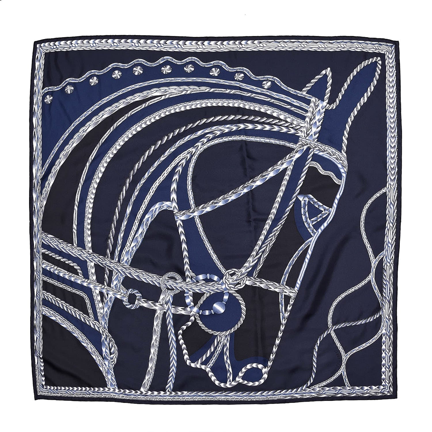 Hermes Silk Embroidered Robe Du Soir Exceptional Scarf 90 Marine Encre Blanc 1 of 4