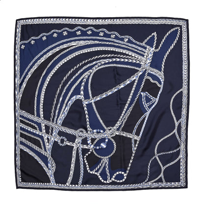Hermes Silk Embroidered Robe Du Soir Exceptional Scarf 90 Marine Encre Blanc 1 of 4