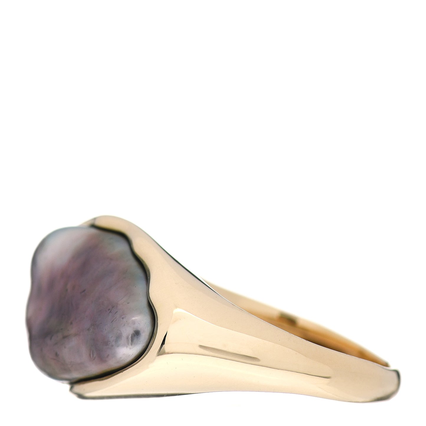 18K Yellow Gold Tahitian Black Pearl Ring 50 5.25