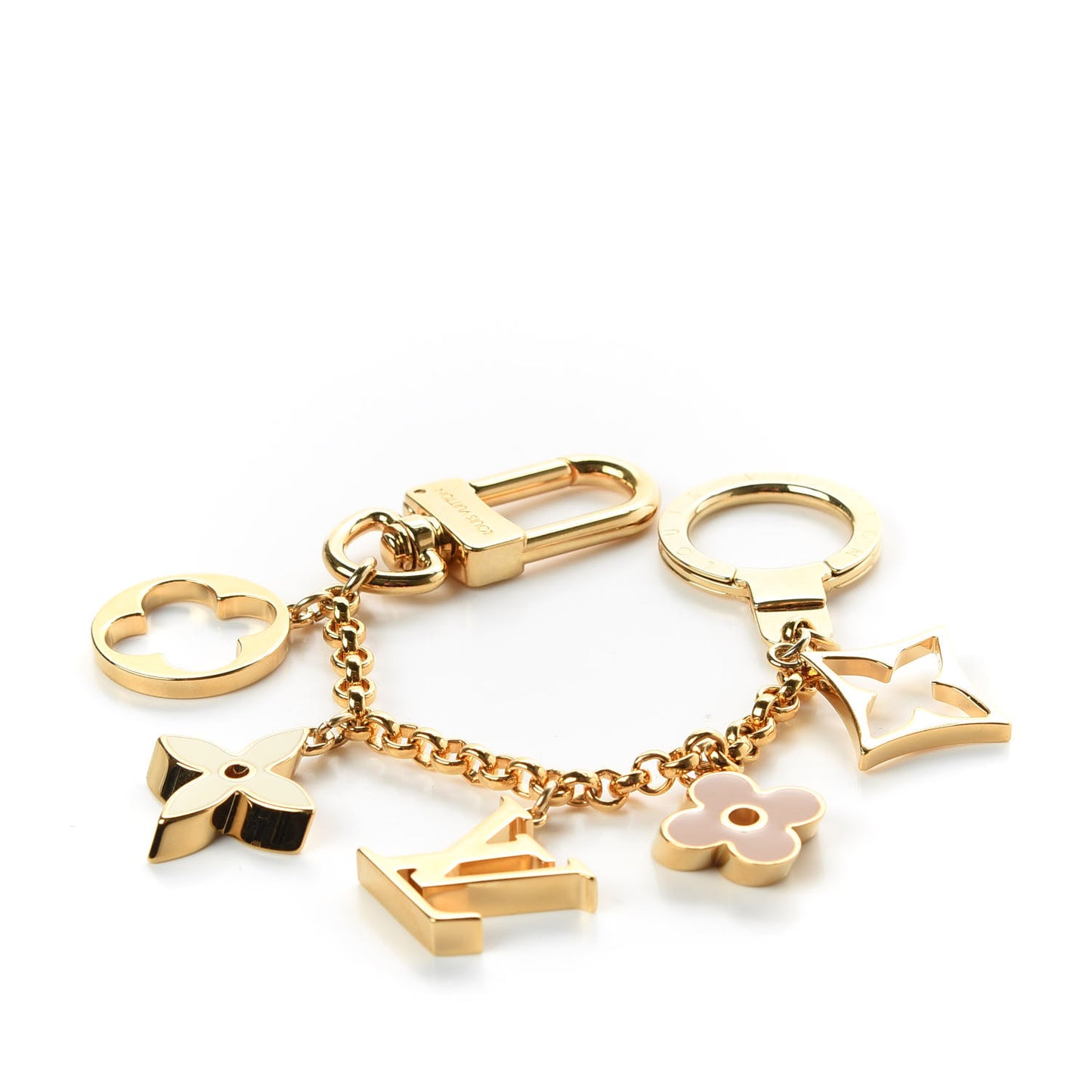 Brass Enamel Fleur De Monogram Bag Charm Chain Gold