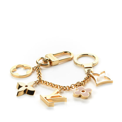 Louis Vuitton Brass Enamel Fleur De Monogram Bag Charm Chain Gold 3 of 4