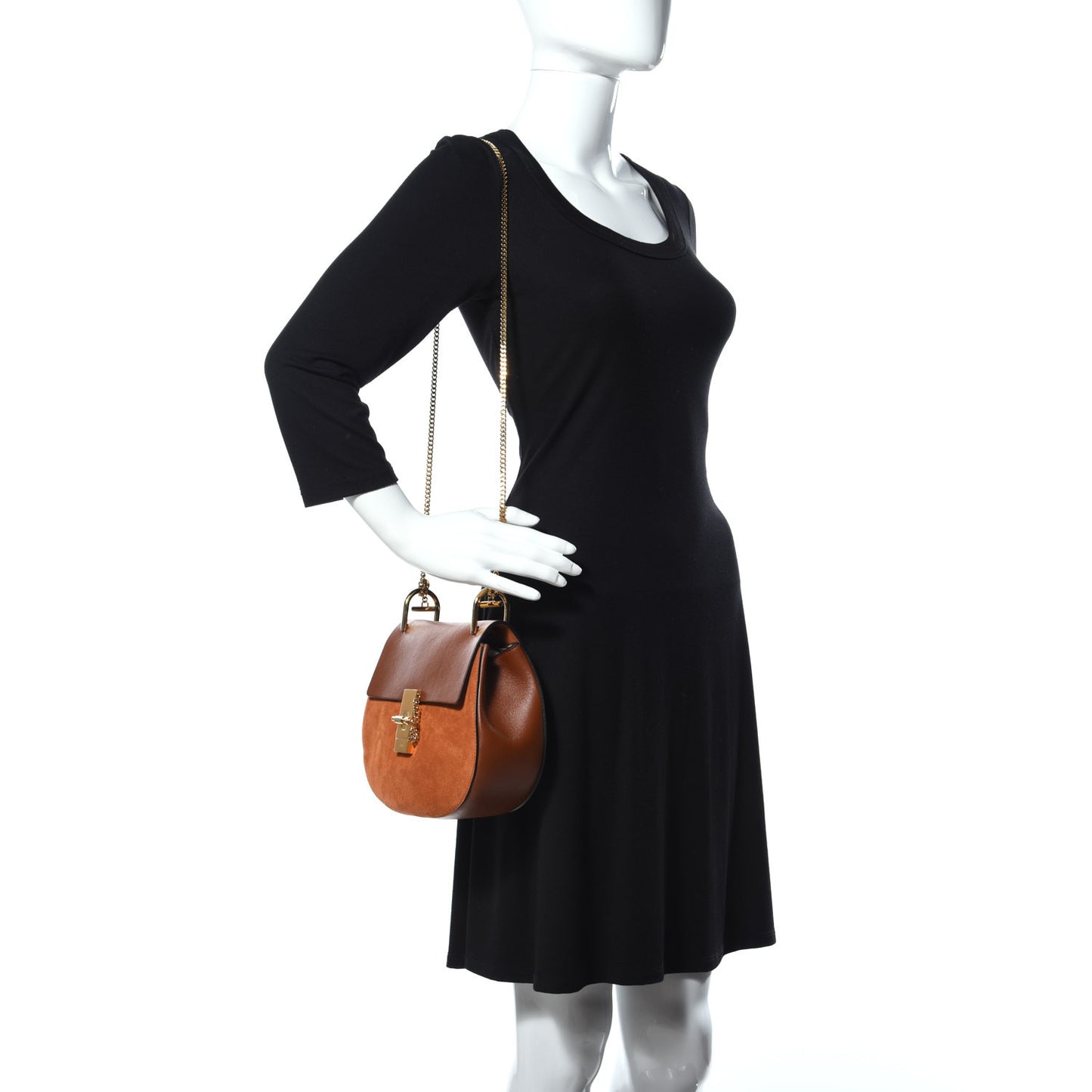 Suede Smooth Calfskin Drew Shoulder Bag Classic Tobacco