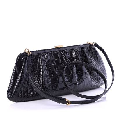 Balenciaga Shiny Supple Calfskin Logo Crocodile Embossed XL Cloud Clutch Black White 3 of 10