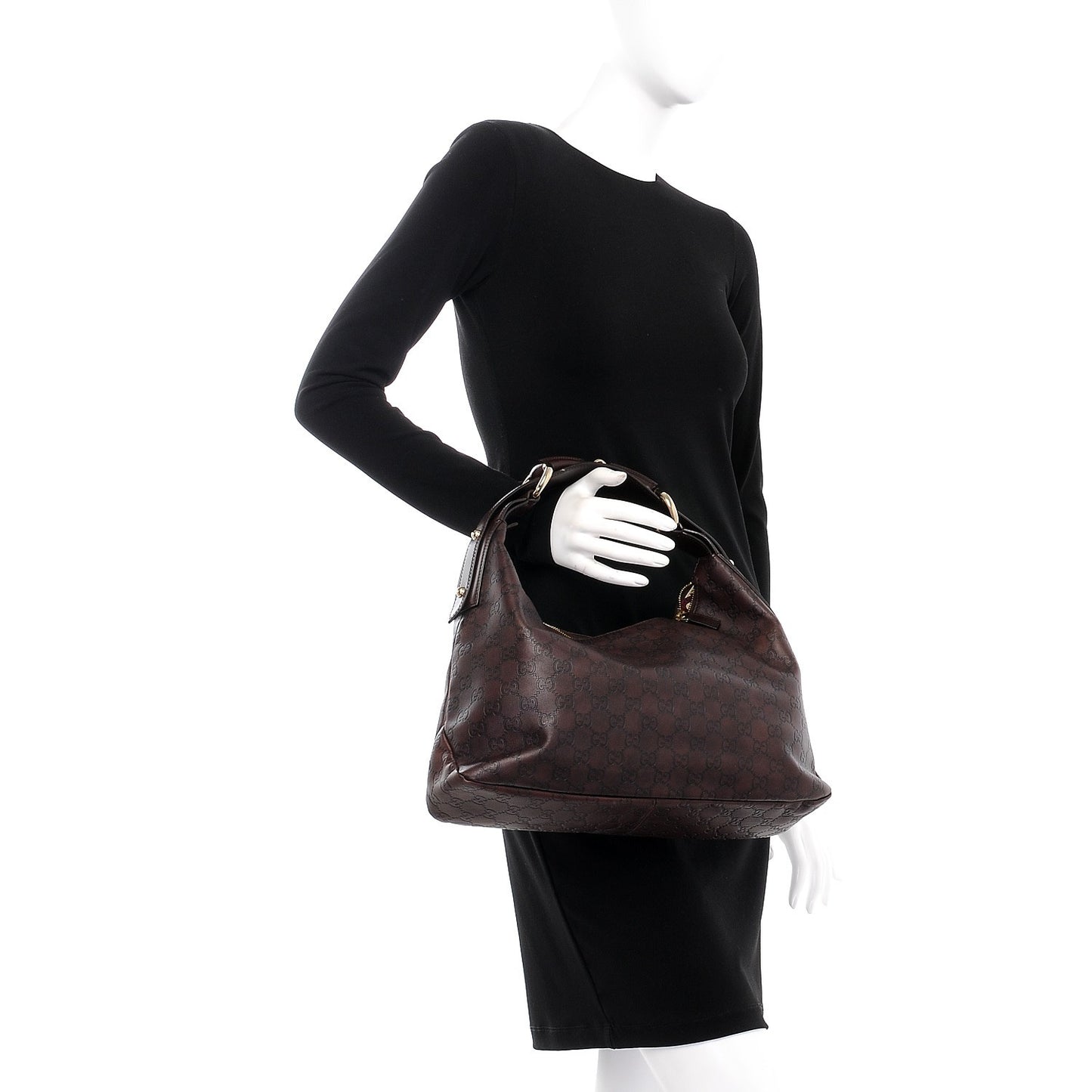 Guccissima Medium Horsebit Chain Hobo Dark Brown