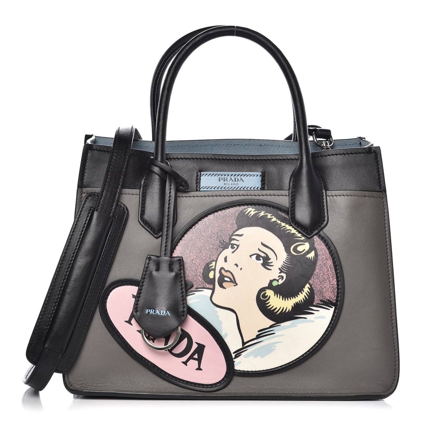 Vitello Patch Comics Dual Shoulder Bag Marmo Black