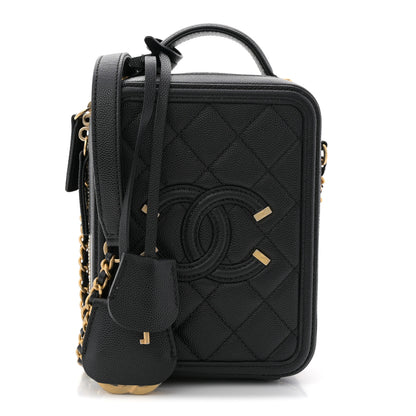 Chanel Caviar Quilted CC North South Filigree Vanity Case Black 1 of 11