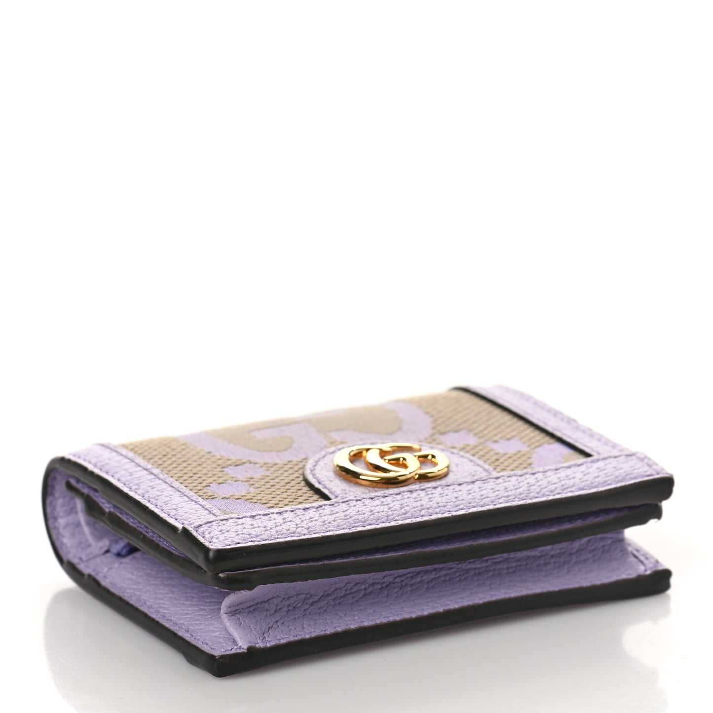 Monogram Jumbo GG Textured Dollar Calfskin Ophidia Card Case Beige Lapis
