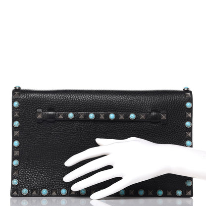 Valentino Garavani Pebbled Calfskin Rockstud Rolling Wristlet Clutch Black 2 of 8