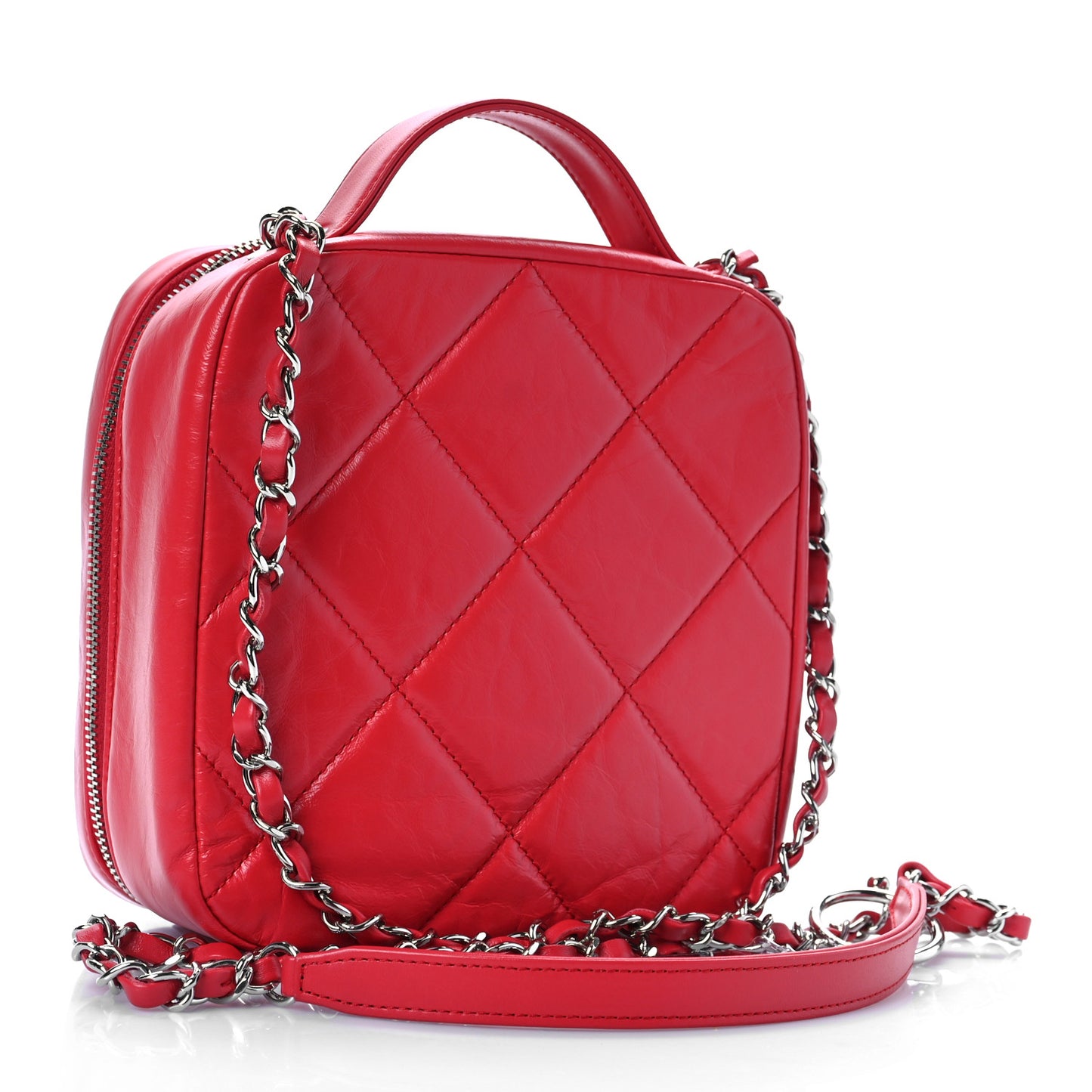 Aged Calfskin Quilted Top Handle Camera Case Red