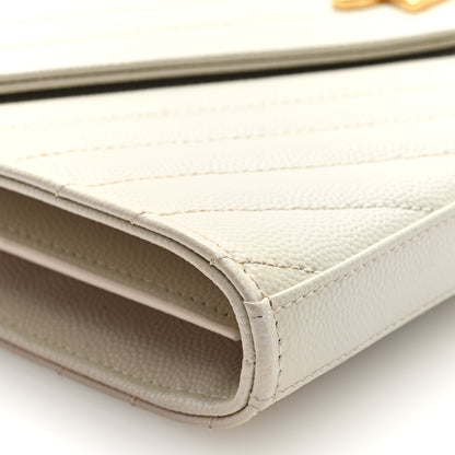 Saint Laurent Grain De Poudre Matelasse Chevron Monogram Chain Wallet Crema Soft 7 of 8