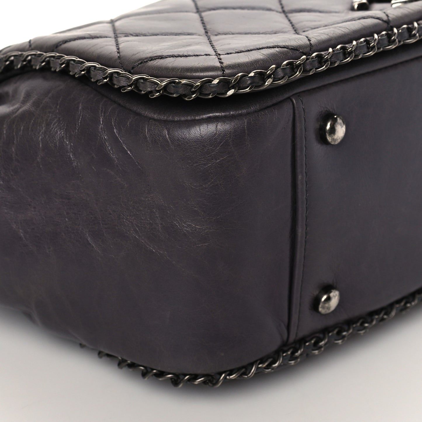 Calfskin Quilted Small CC Enchained Accordion Flap Grey