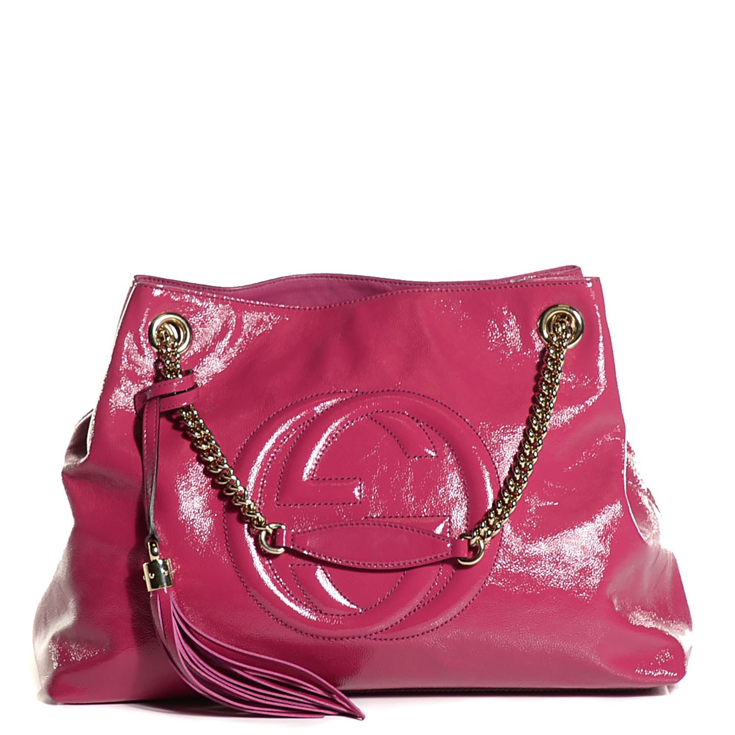 Vernice Naplack Medium Soho Chain Shoulder Bag Bright Bouganville
