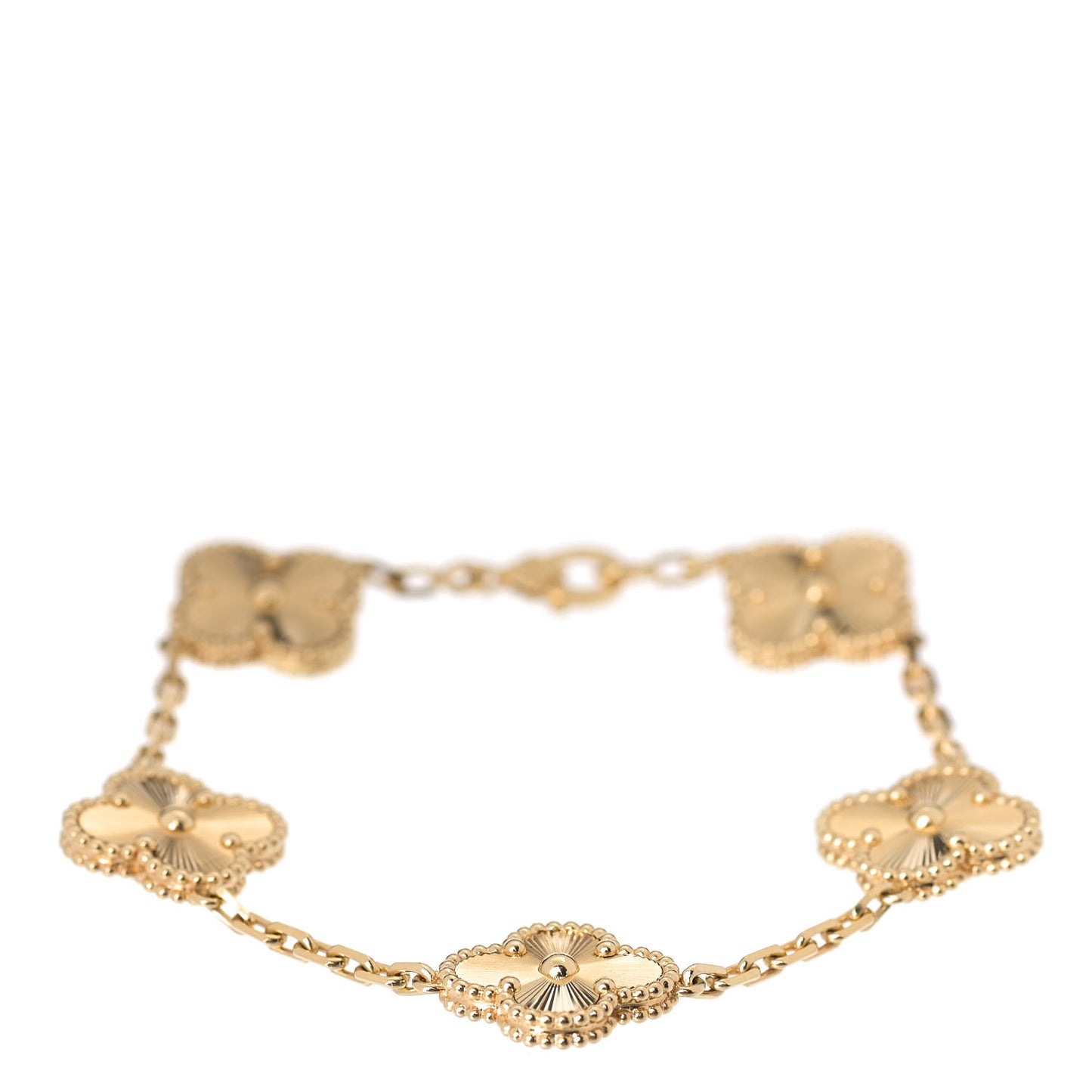 18K Yellow Gold 5 Motifs Guilloche Vintage Alhambra Bracelet