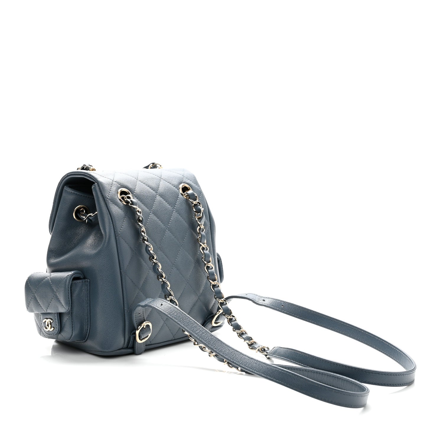 Chanel Shiny Caviar Quilted Small Duma Pockets Drawstring Backpack Blue 3 of 10